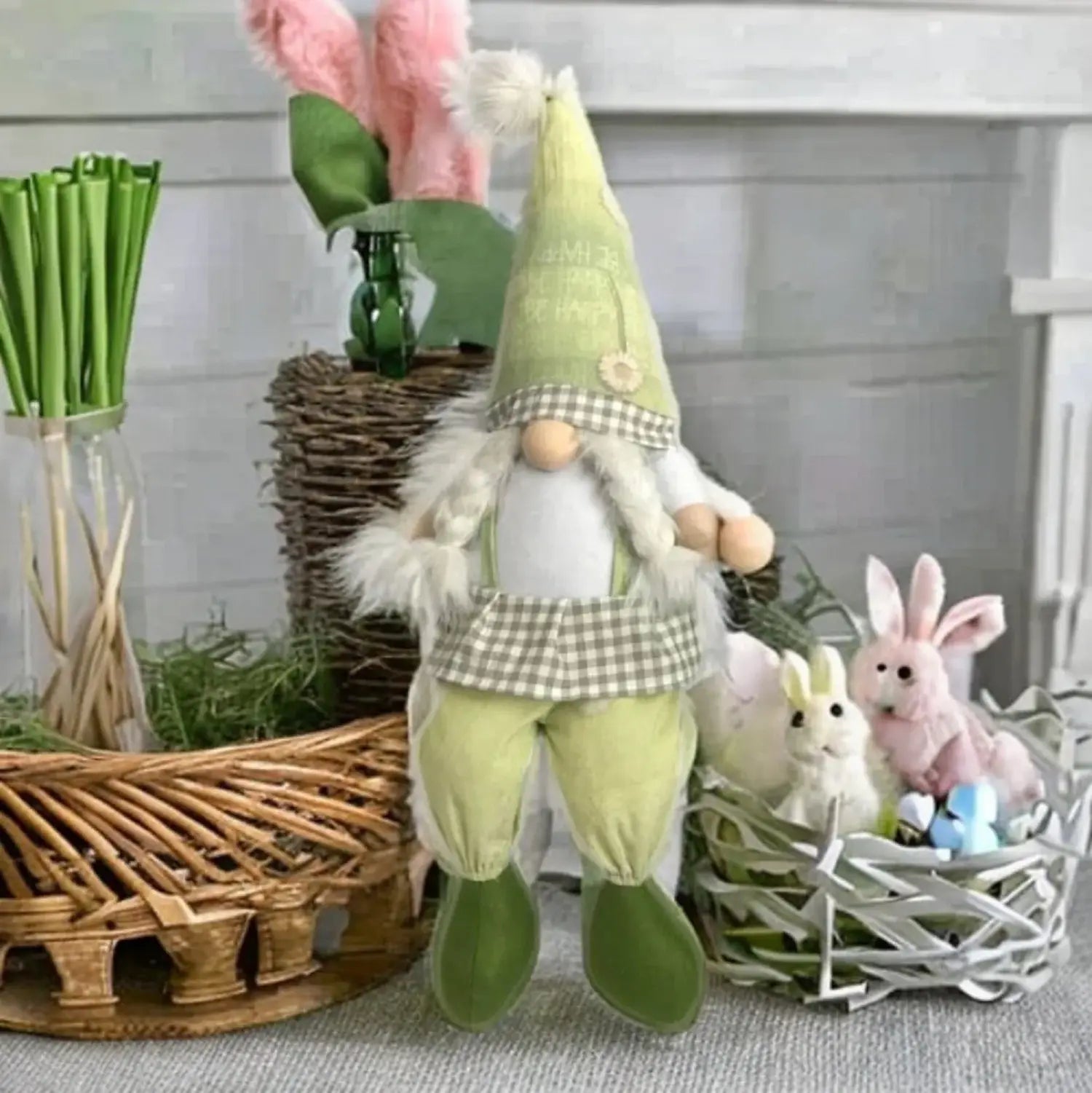 30" Green and White Fabric Sitting Gnome - Homeroots - Flyclothing LLC