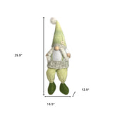 30" Green and White Fabric Christmas Standing Gnome Tabletop Sculpture
