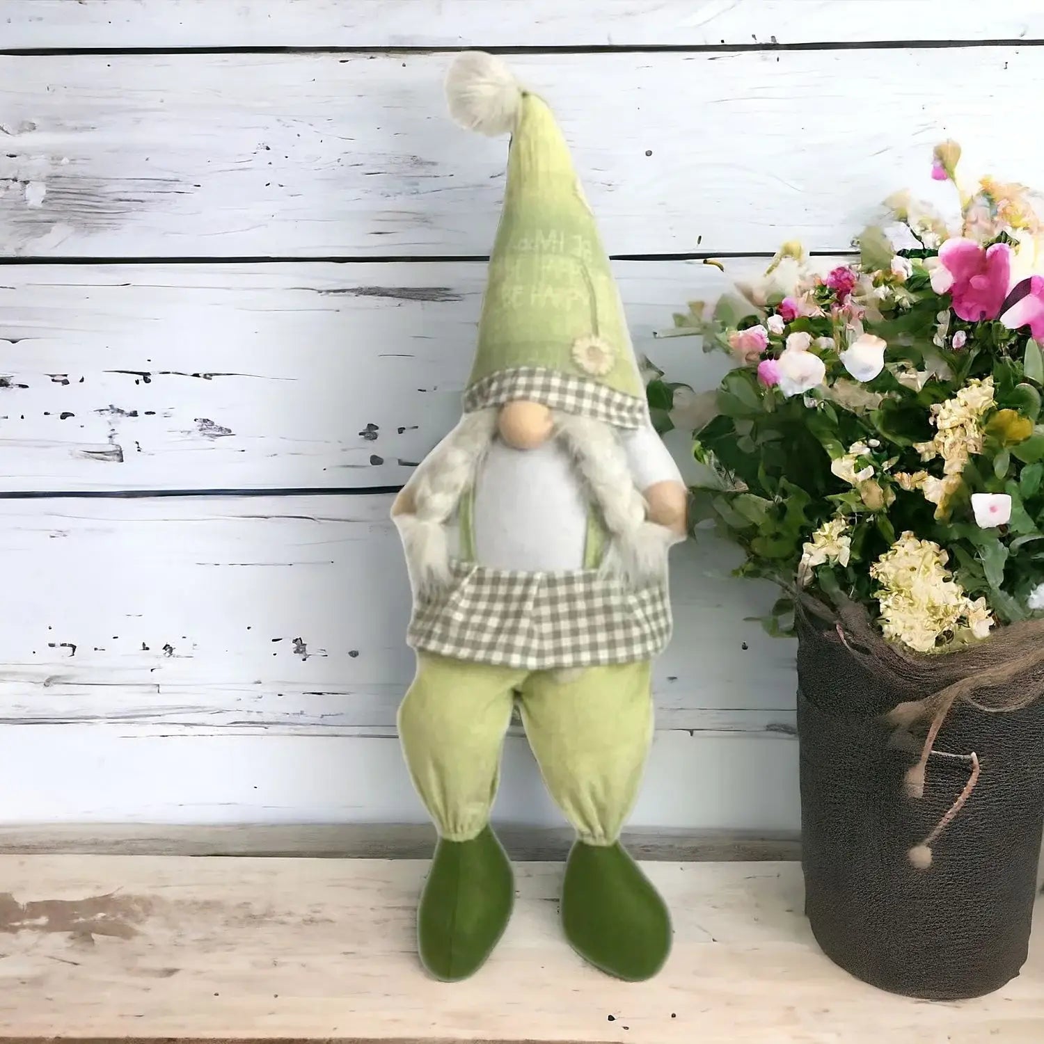 30" Green and White Fabric Sitting Gnome - Homeroots - Flyclothing LLC