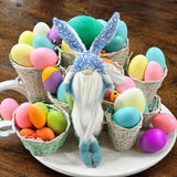 20" Blue and White Fabric Rabbit Easter Standing Gnome Tabletop Sculpture