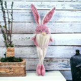 20" Pink and White Fabric Rabbit Easter Standing Gnome Tabletop Sculpture