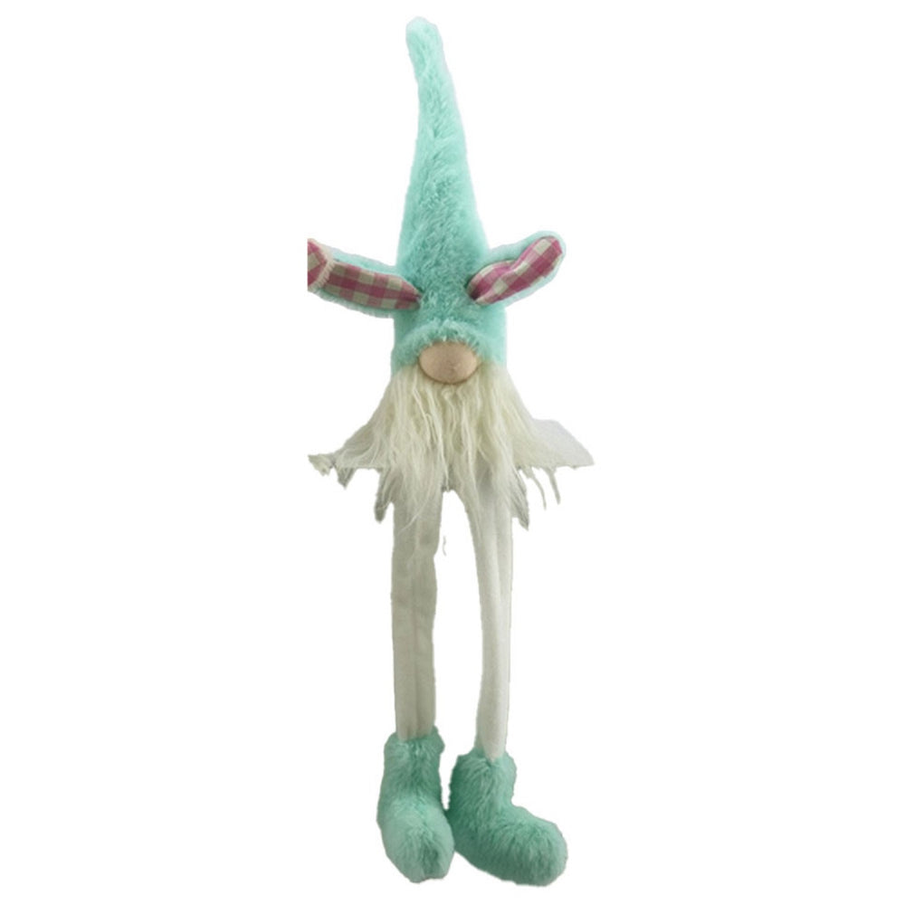 23" Blue and White Fabric Christmas Standing Gnome Tabletop Sculpture