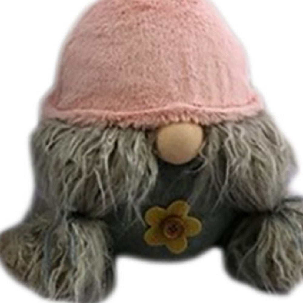 19" Gray and Pink Fabric Bunny Ears Standing Gnome - Homeroots - Flyclothing LLC