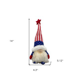14" Red White and Blue Fabric Standing Gnome Tabletop Sculpture With LED - Homeroots - Flyclothing LLC