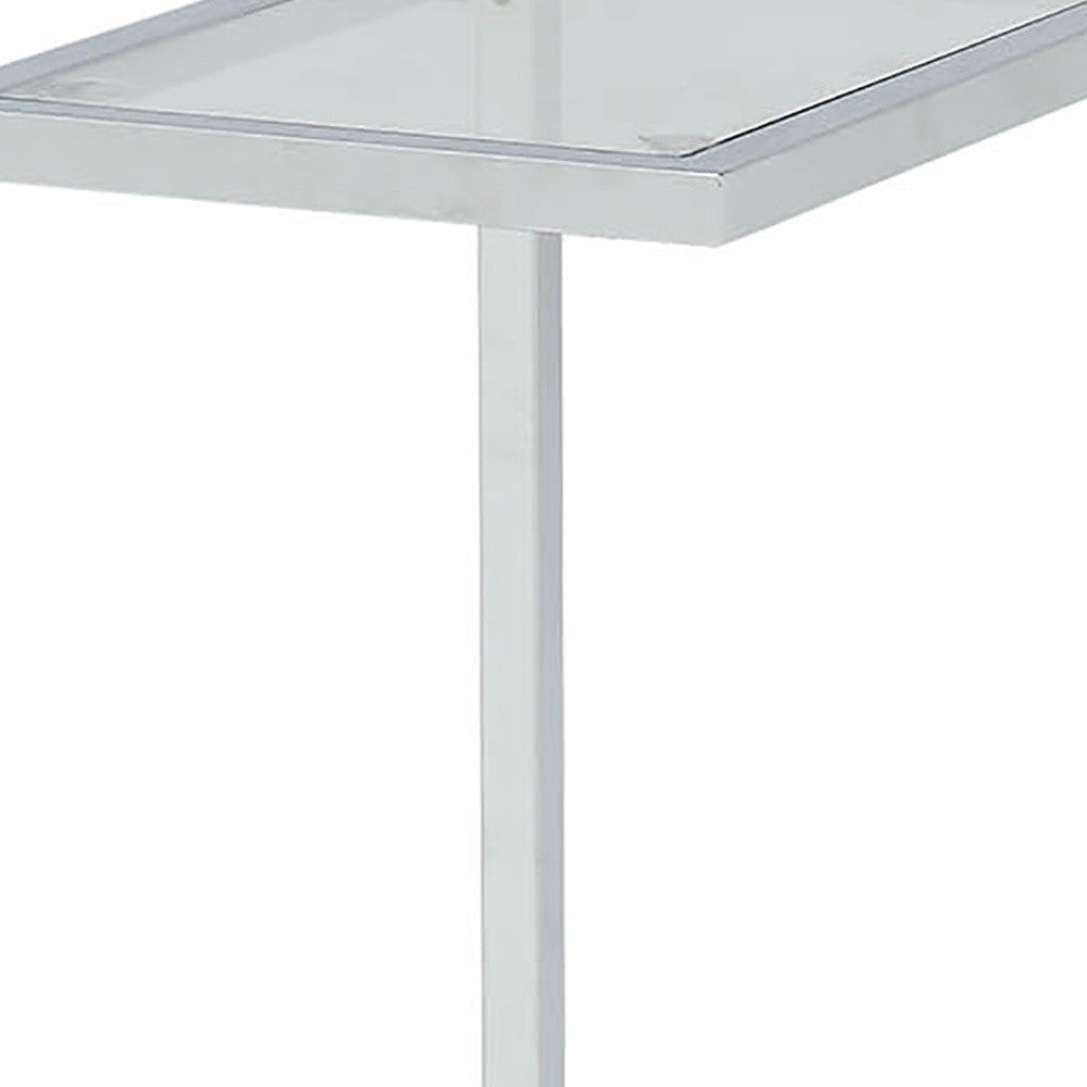 26" Clear And White Glass And Steel Sled End Table