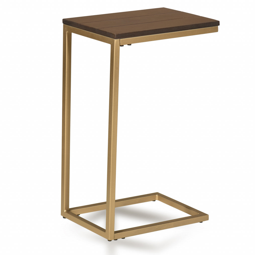 25" Gold And Elm Solid Wood Rectangular End Table - Homeroots - Flyclothing LLC