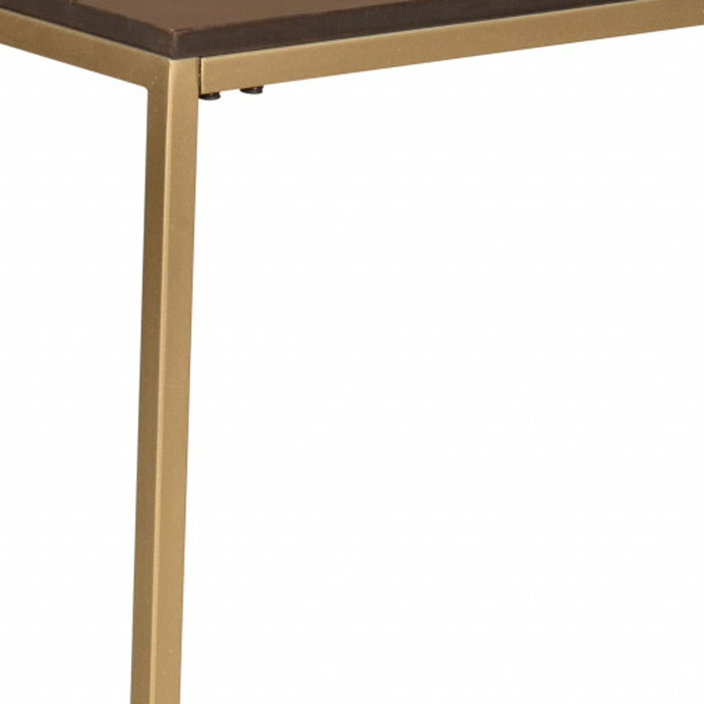 25" Gold And Elm Solid Wood Rectangular End Table - Homeroots - Flyclothing LLC