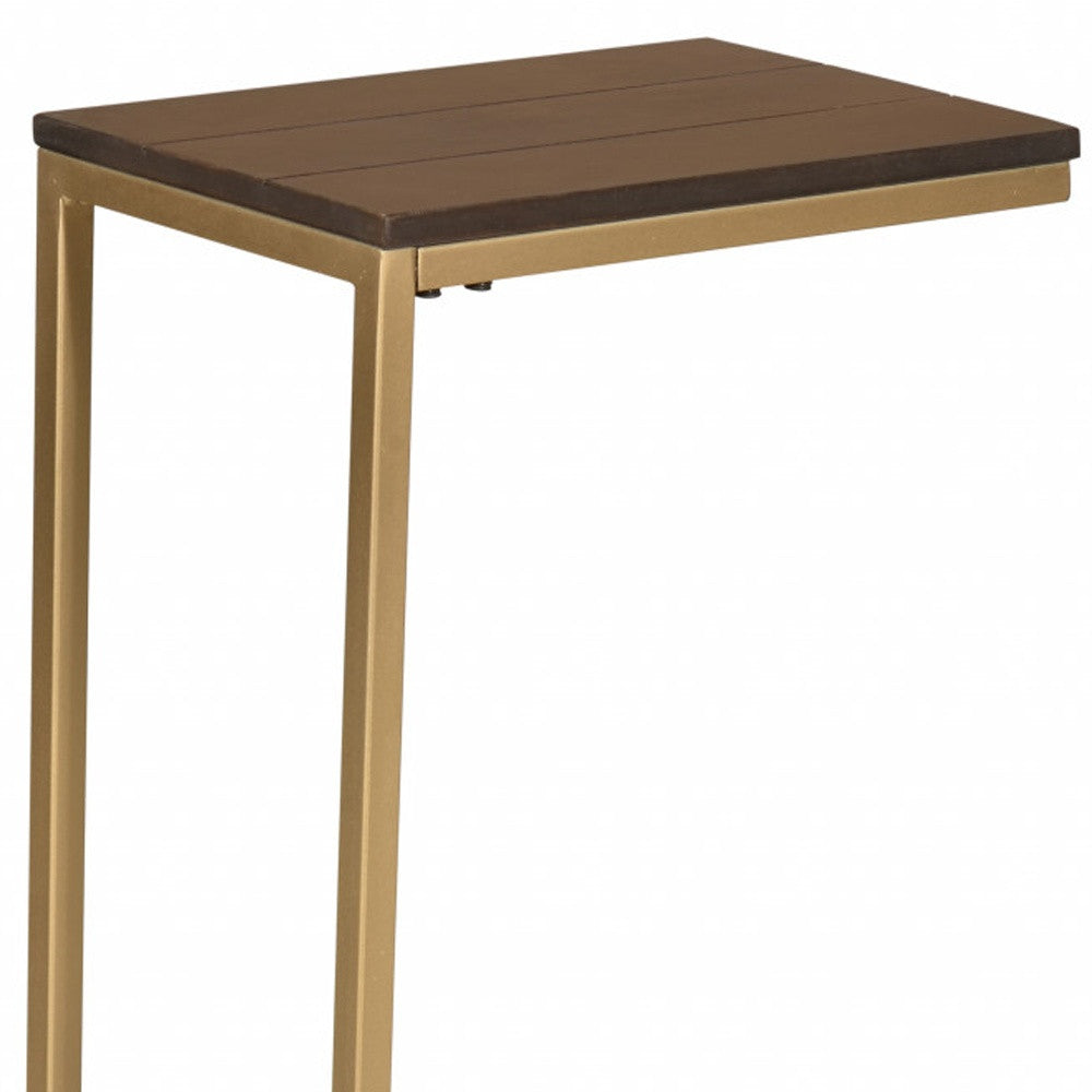 25" Gold And Elm Solid Wood Rectangular End Table - Homeroots - Flyclothing LLC