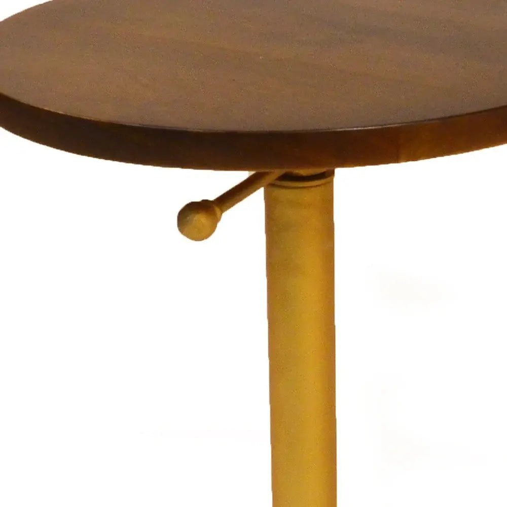 22" Gold And Elm Solid Wood Round End Table - Homeroots - Flyclothing LLC