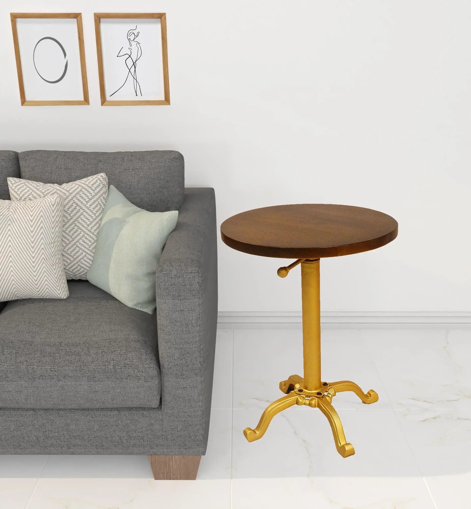 22" Gold And Elm Solid Wood Round End Table - Homeroots - Flyclothing LLC