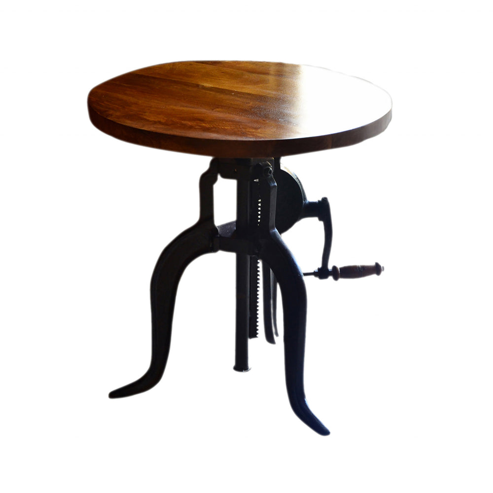19" Black And Chestnut Solid Wood And Iron Height Adjustable Round End Table - Homeroots