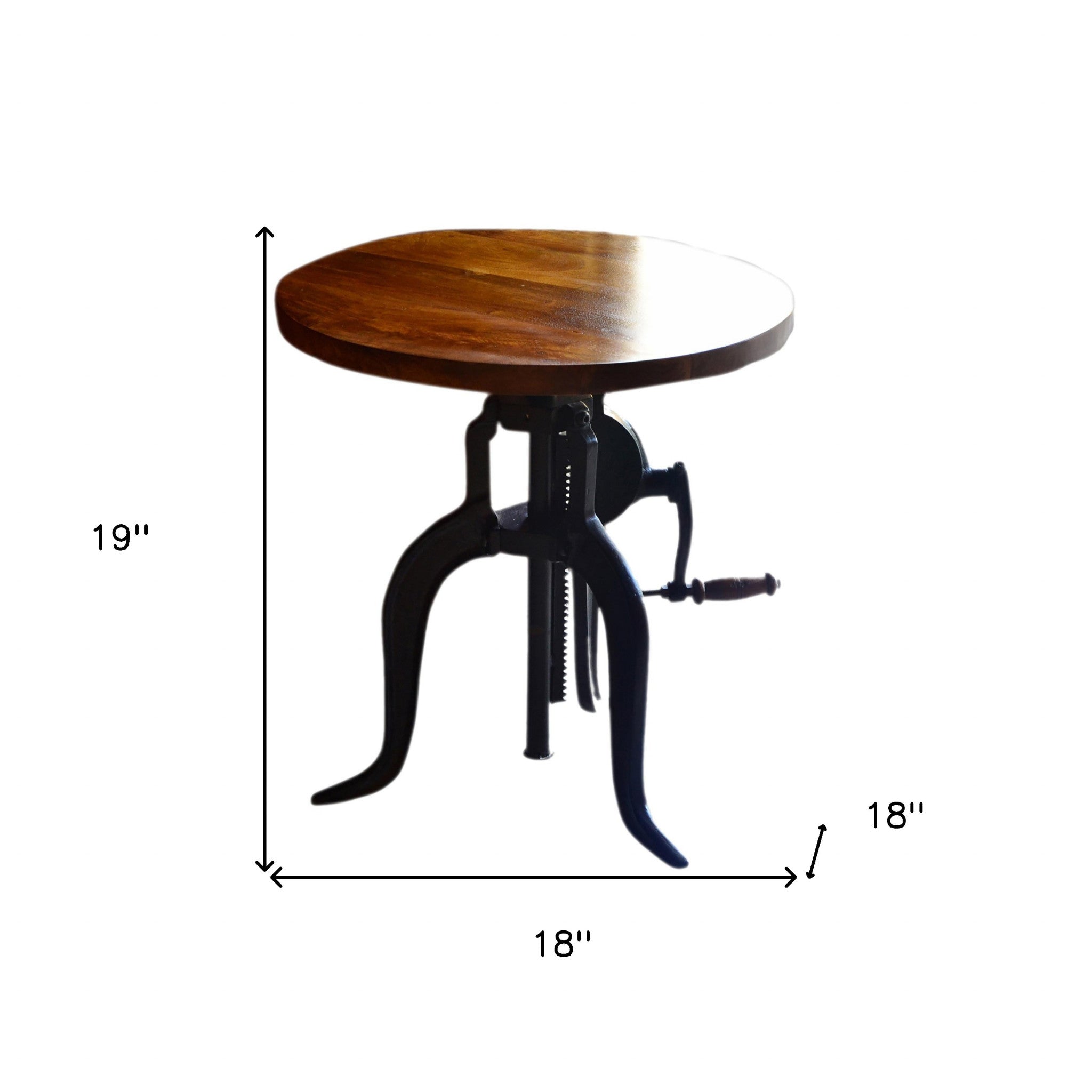 19" Black And Chestnut Solid Wood And Iron Height Adjustable Round End Table - Homeroots - Flyclothing LLC