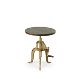 19" Brass Solid Wood And Iron Height Adjustable Round End Table - Homeroots