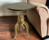 19" Brass Solid Wood And Iron Height Adjustable Round End Table - Homeroots