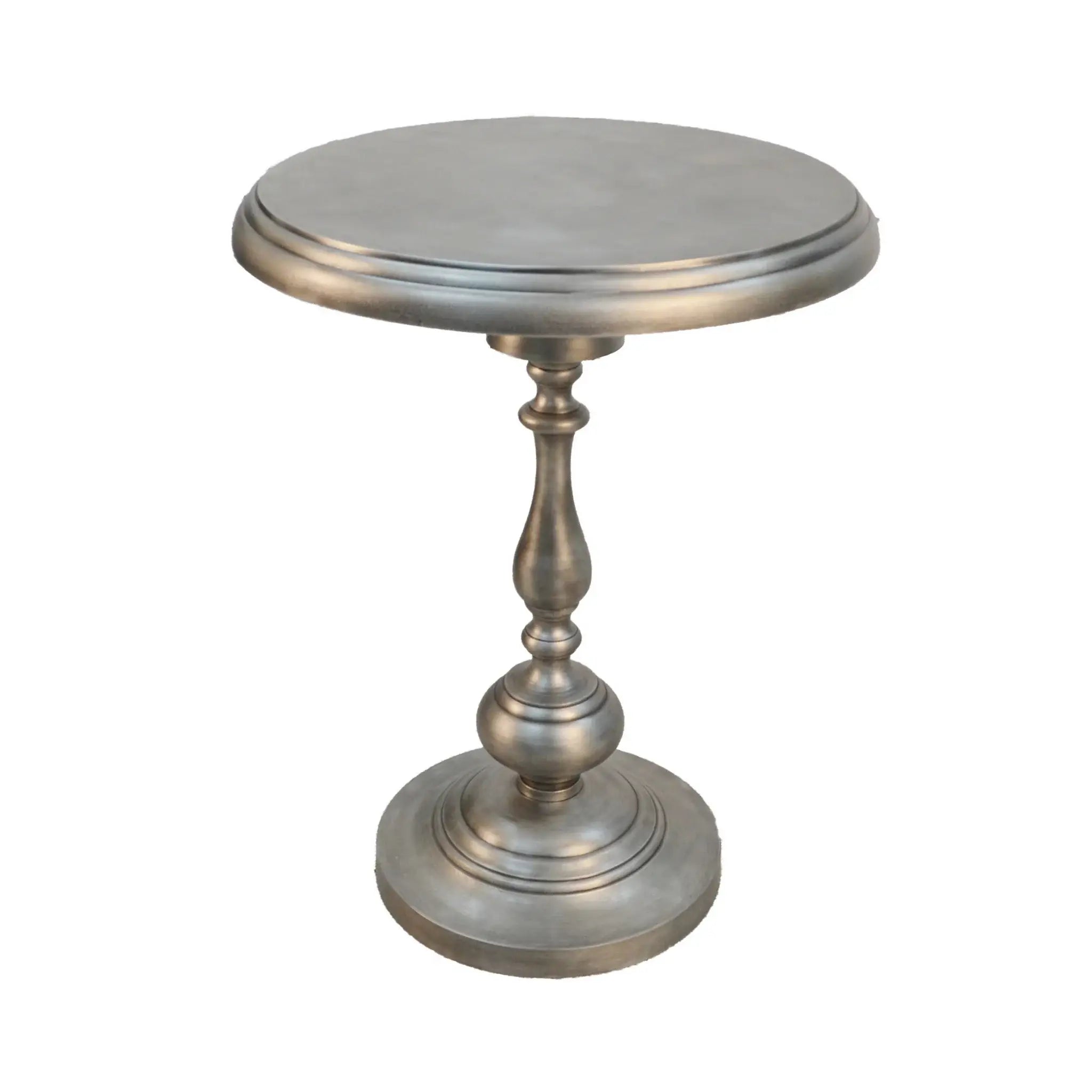 24" Antique Nickle Metal Round End Table - Homeroots - Flyclothing LLC