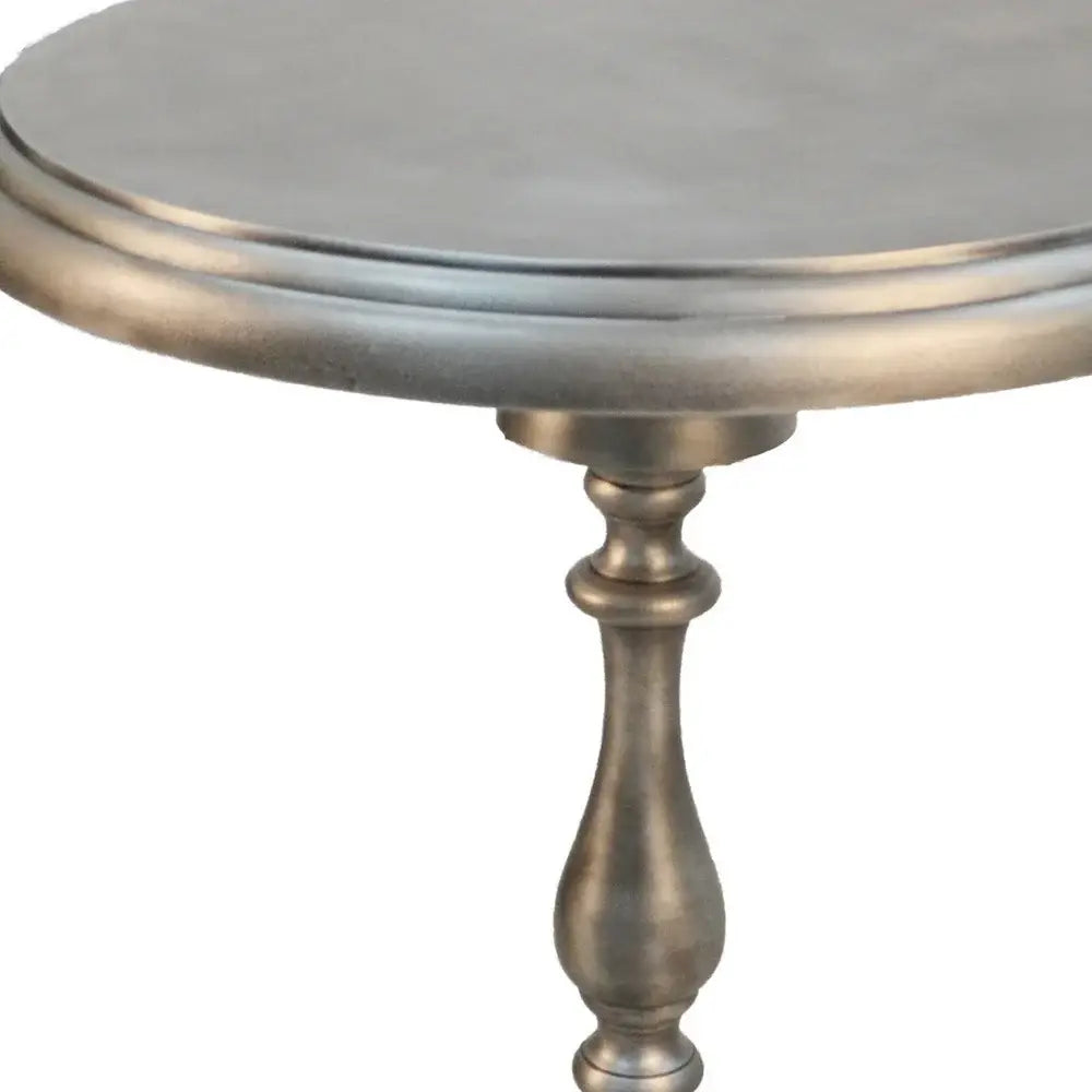 24" Antique Nickle Metal Round End Table - Homeroots - Flyclothing LLC