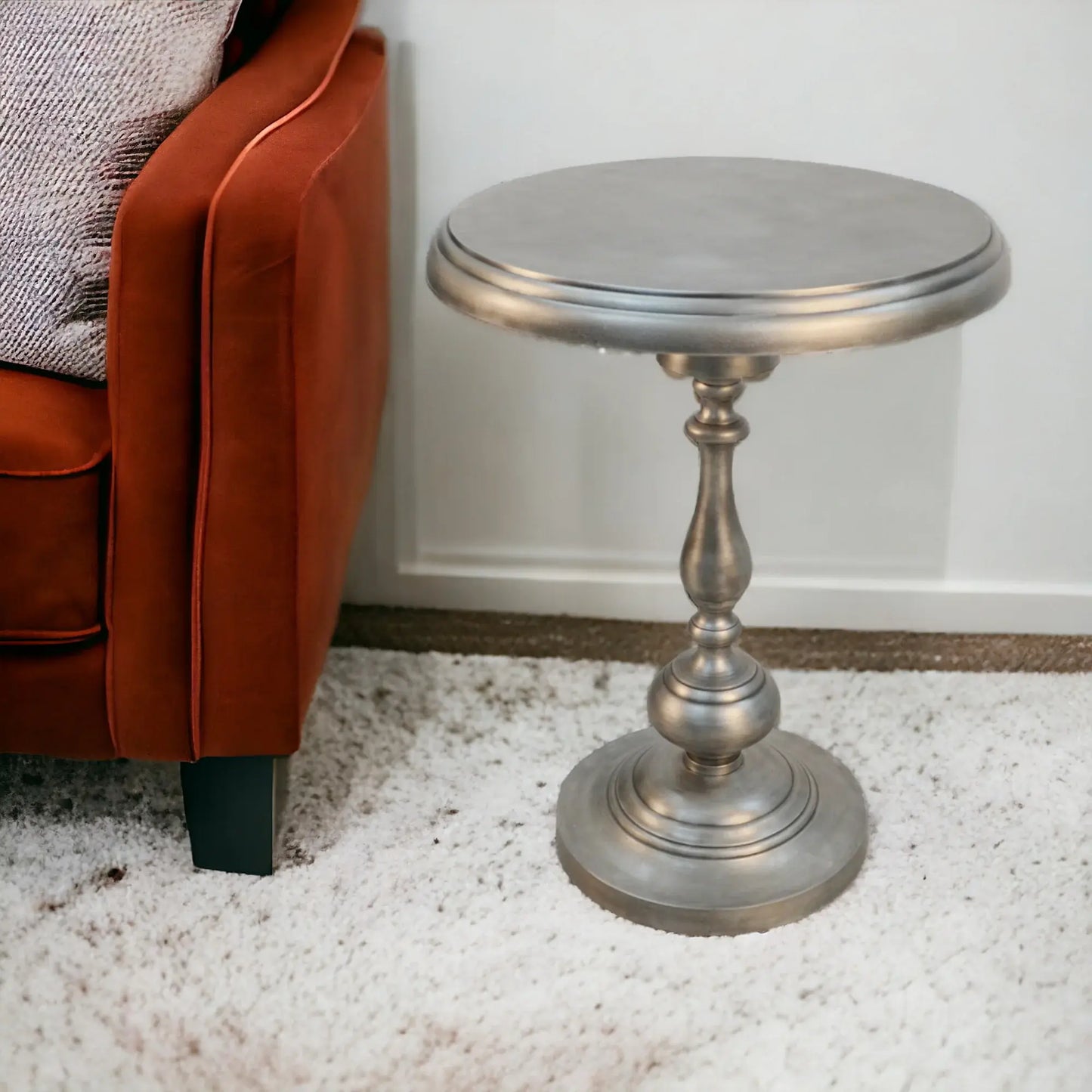 24" Antique Nickle Metal Round End Table - Homeroots - Flyclothing LLC