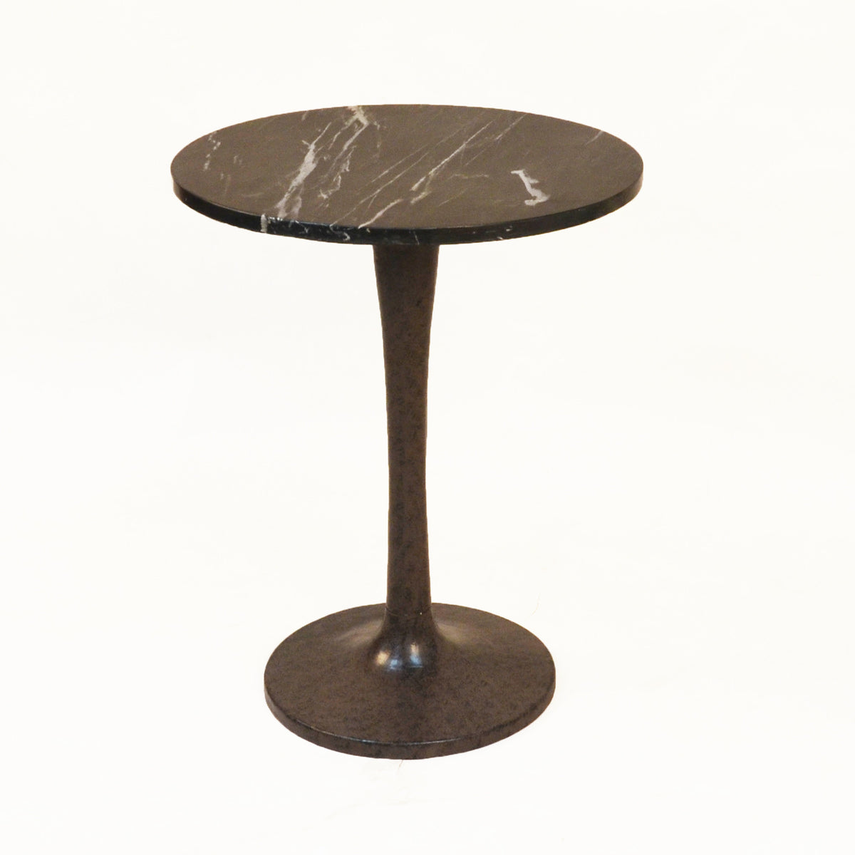 19" Black Marble Round End Table - Homeroots - Flyclothing LLC