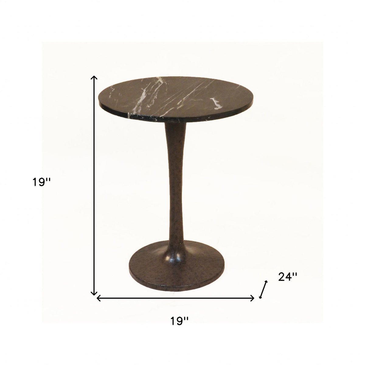 19" Black Marble Round End Table - Homeroots - Flyclothing LLC