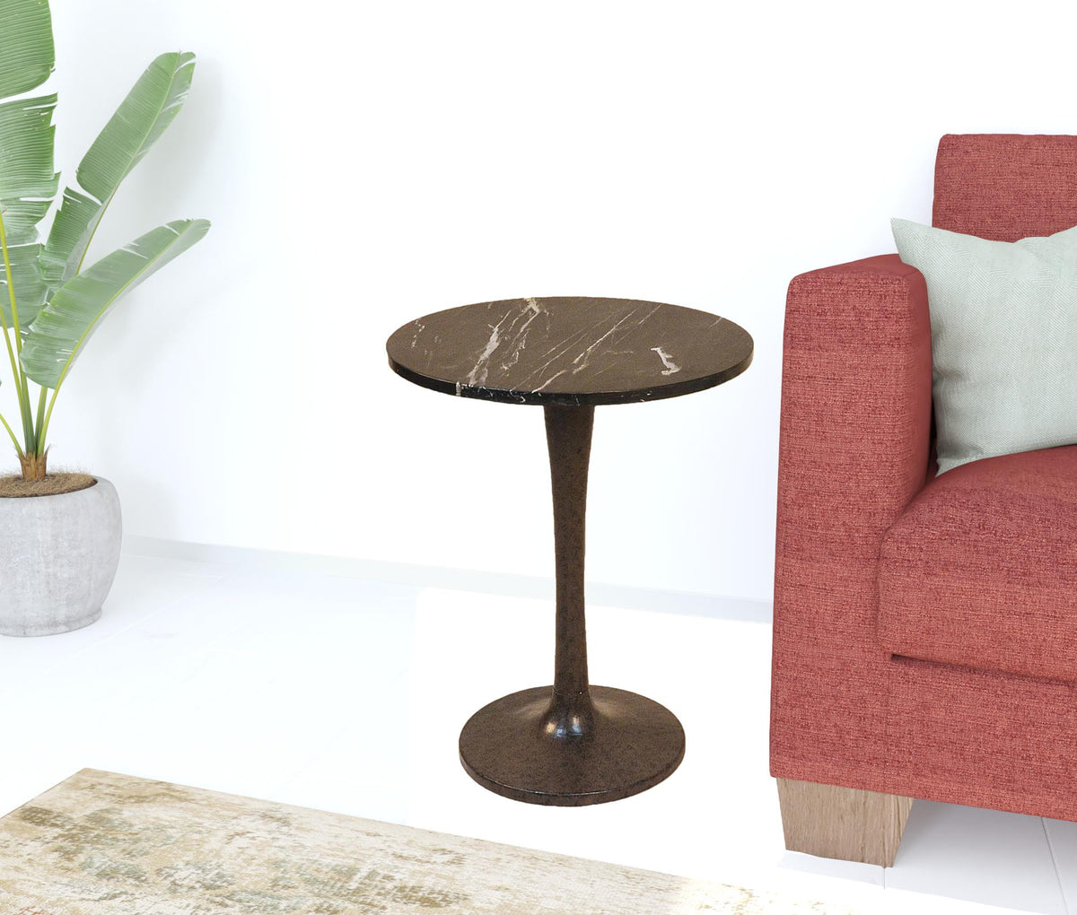 19" Black Marble Round End Table - Homeroots - Flyclothing LLC