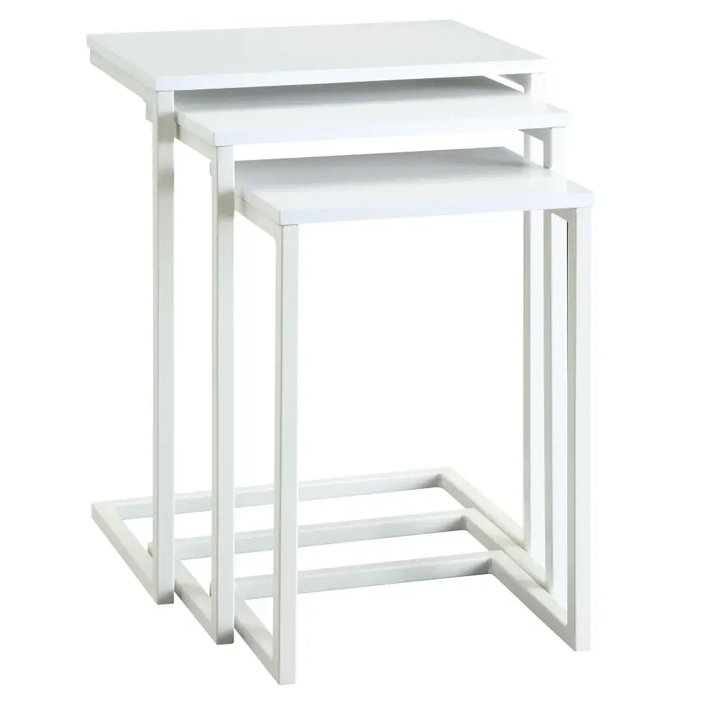 Set of Three 24" White Solid Wood And Steel Nested End Tables - Homeroots - Flyclothing LLC