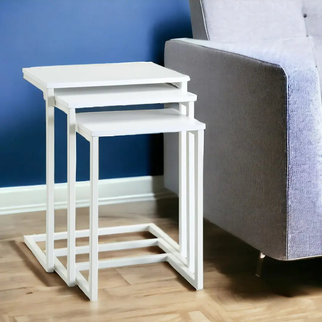Set of Three 24" White Solid Wood And Steel Nested End Tables - Homeroots - Flyclothing LLC