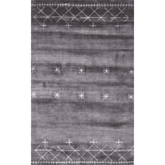 5' X 8' Black Gray and White Abstract Ombre with Stars Hand Loomed Area Rug - Homeroots - Flyclothing LLC