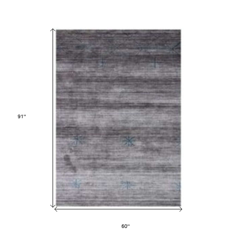 5' X 8' Gray and Teal Abstract Ombre with Stars Hand Loomed Area Rug - Homeroots - Flyclothing LLC