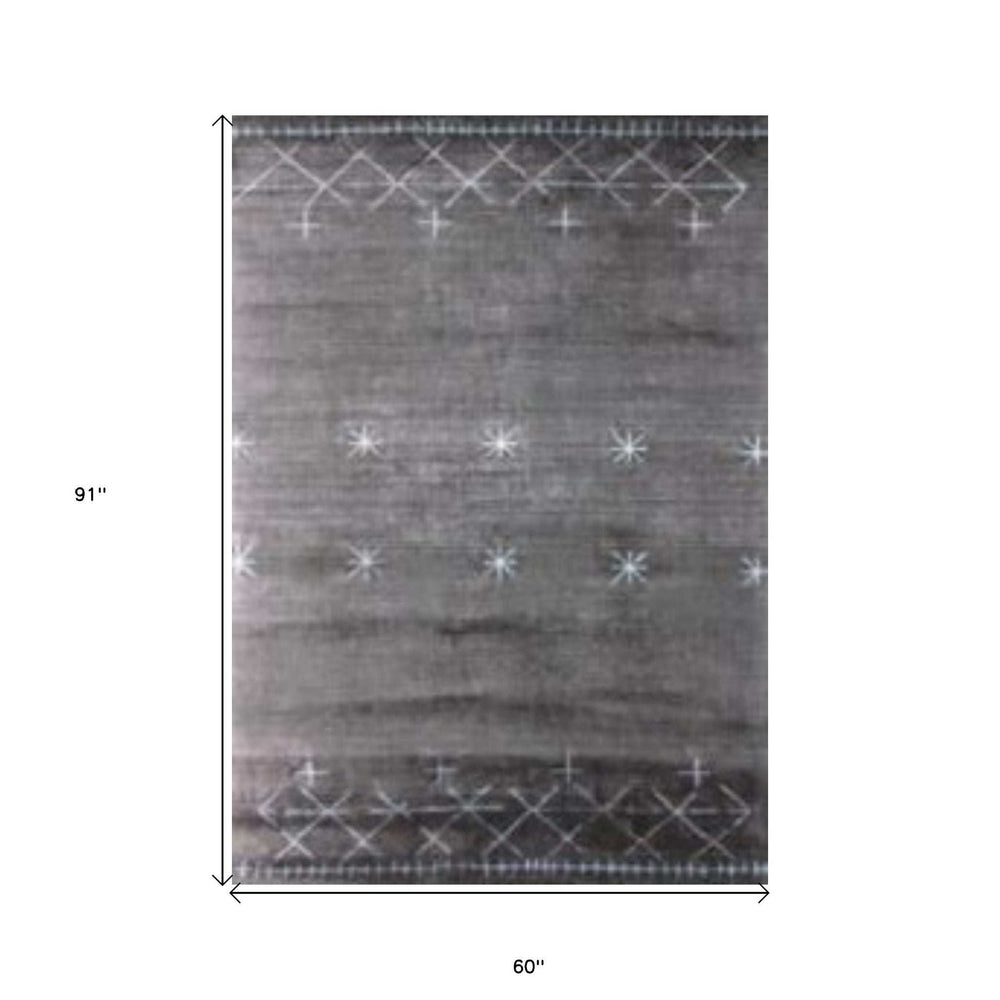 5' X 8' Charcoal And Silver Abstract Ombre with Stars Hand Loomed Area Rug - Homeroots - Flyclothing LLC