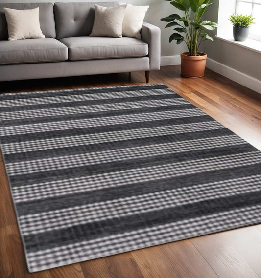 5' X 8' Black And White Striped Hand Loomed Area Rug - Homeroots - Flyclothing LLC
