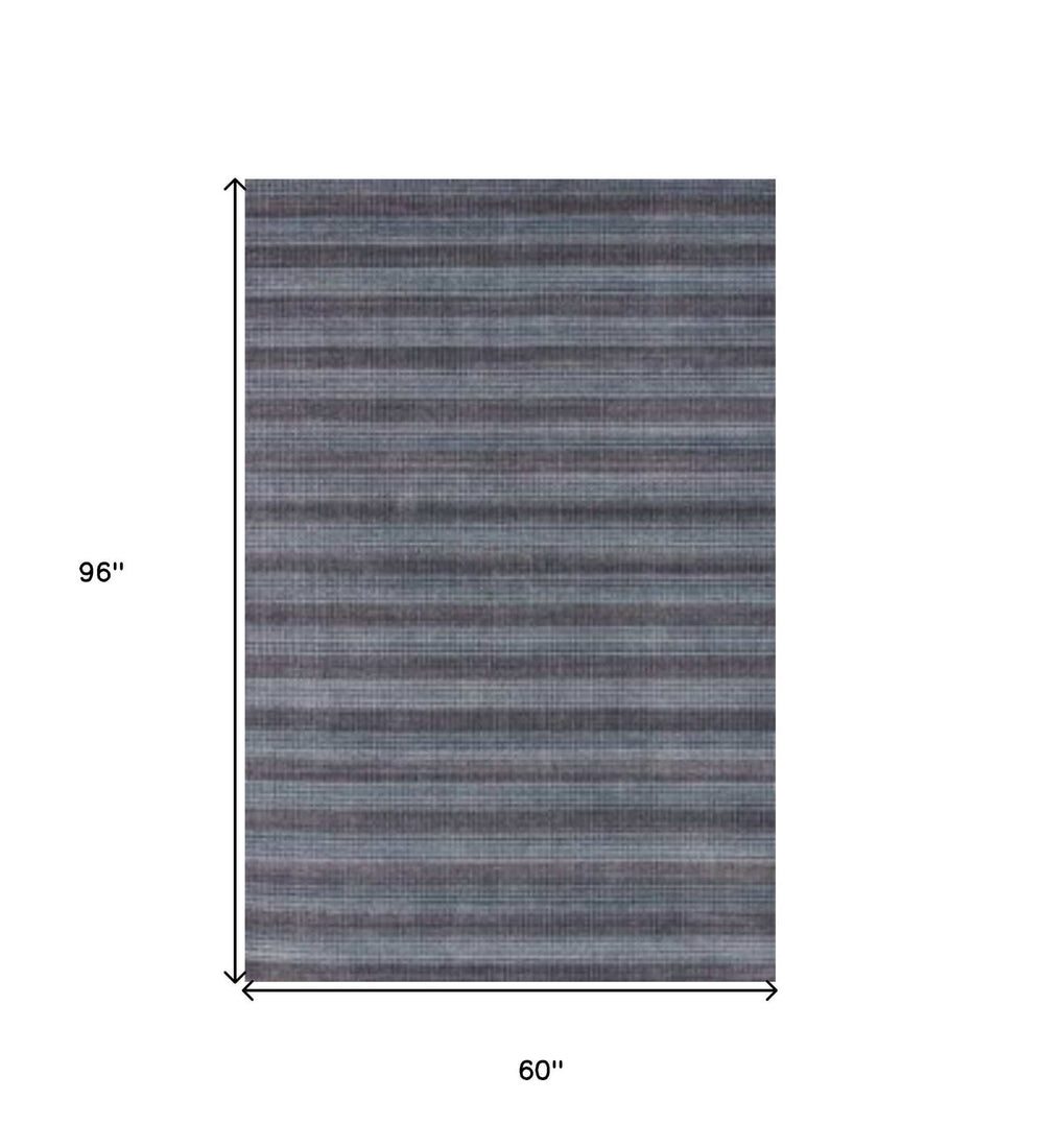 5' X 8' Blue And Black Hand Loomed Area Rug - Homeroots - Flyclothing LLC