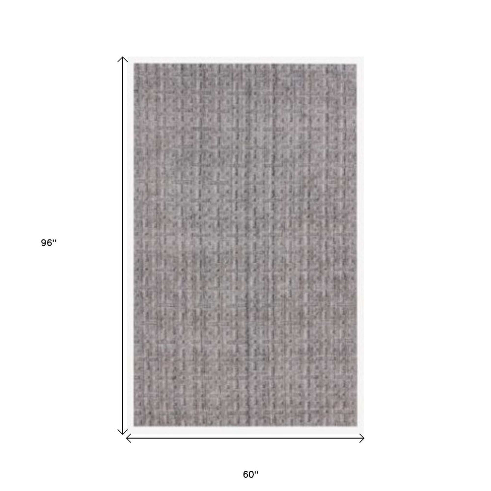 5' X 8' Tan And Charcoal Plaid Cross Hand Loomed Area Rug - Homeroots - Flyclothing LLC