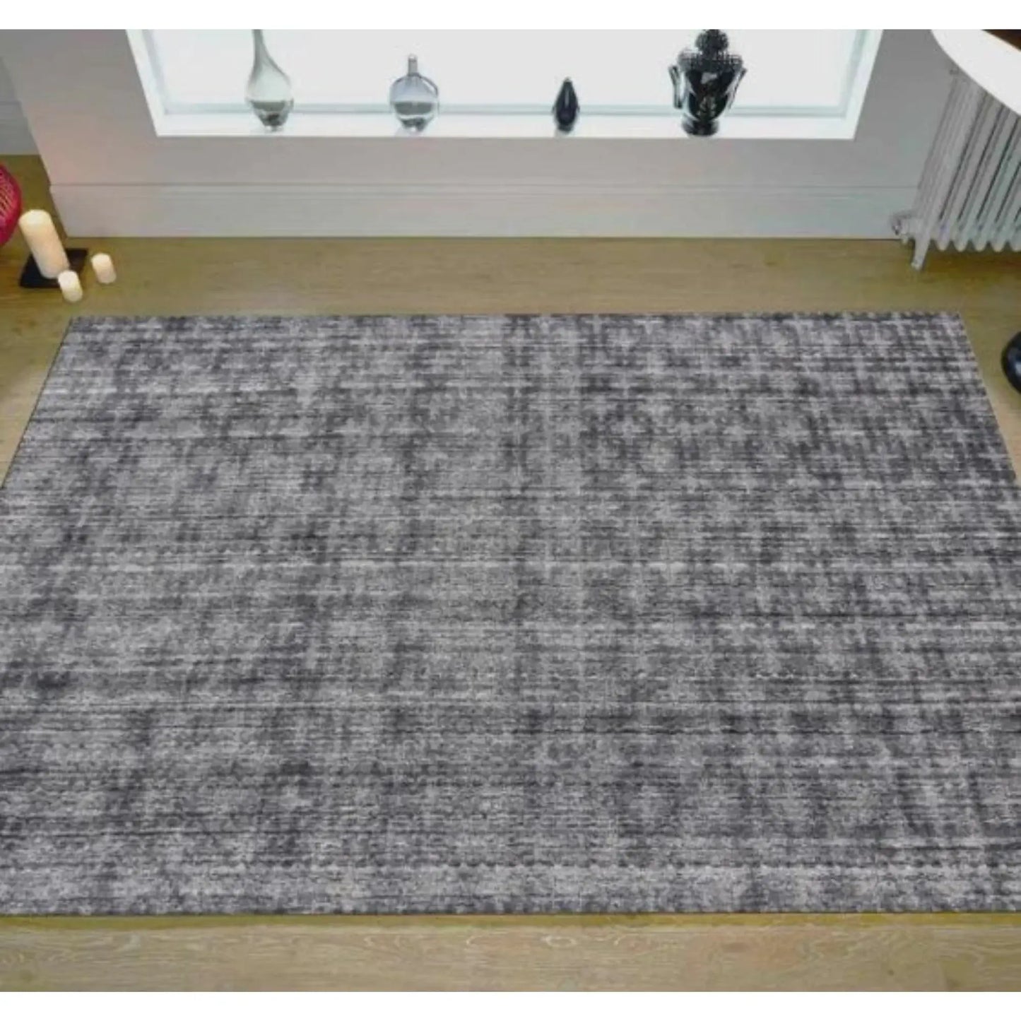 5' X 8' Dark Grey And Silver Plaid Cross Hand Loomed Area Rug - Homeroots - Flyclothing LLC