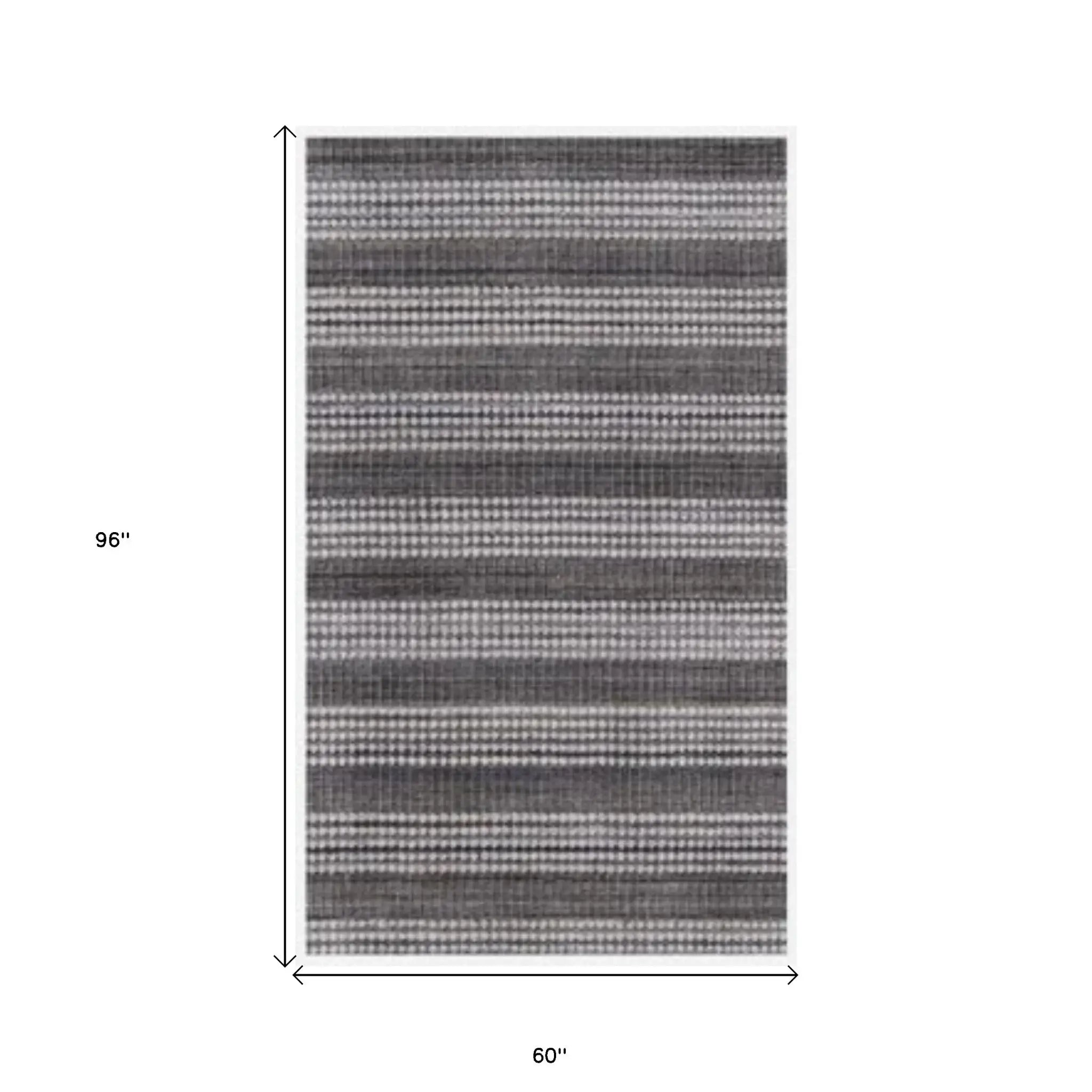 5' X 8' Dark Grey And White Striped Hand Loomed Area Rug - Homeroots - Flyclothing LLC