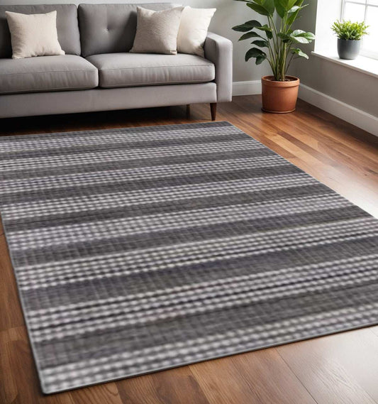 5' X 8' Dark Grey And White Striped Hand Loomed Area Rug - Homeroots - Flyclothing LLC