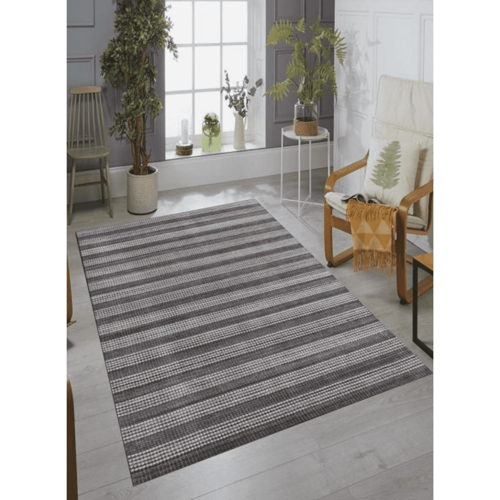 9' X 12' Dark Grey And White Striped Hand Loomed Area Rug - Homeroots - Flyclothing LLC