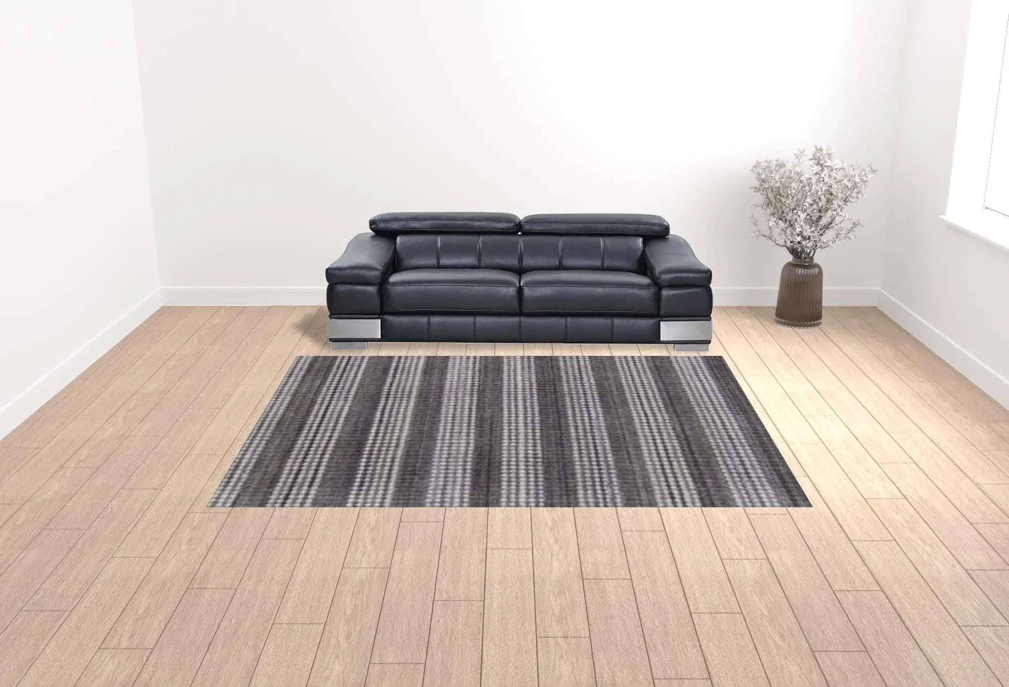 9' X 12' Dark Grey And White Striped Hand Loomed Area Rug - Homeroots - Flyclothing LLC