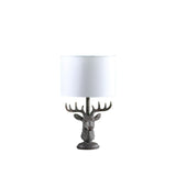 18" Antiqued Bronzed Stag Bust Table Lamp With White Drum Shade - Homeroots