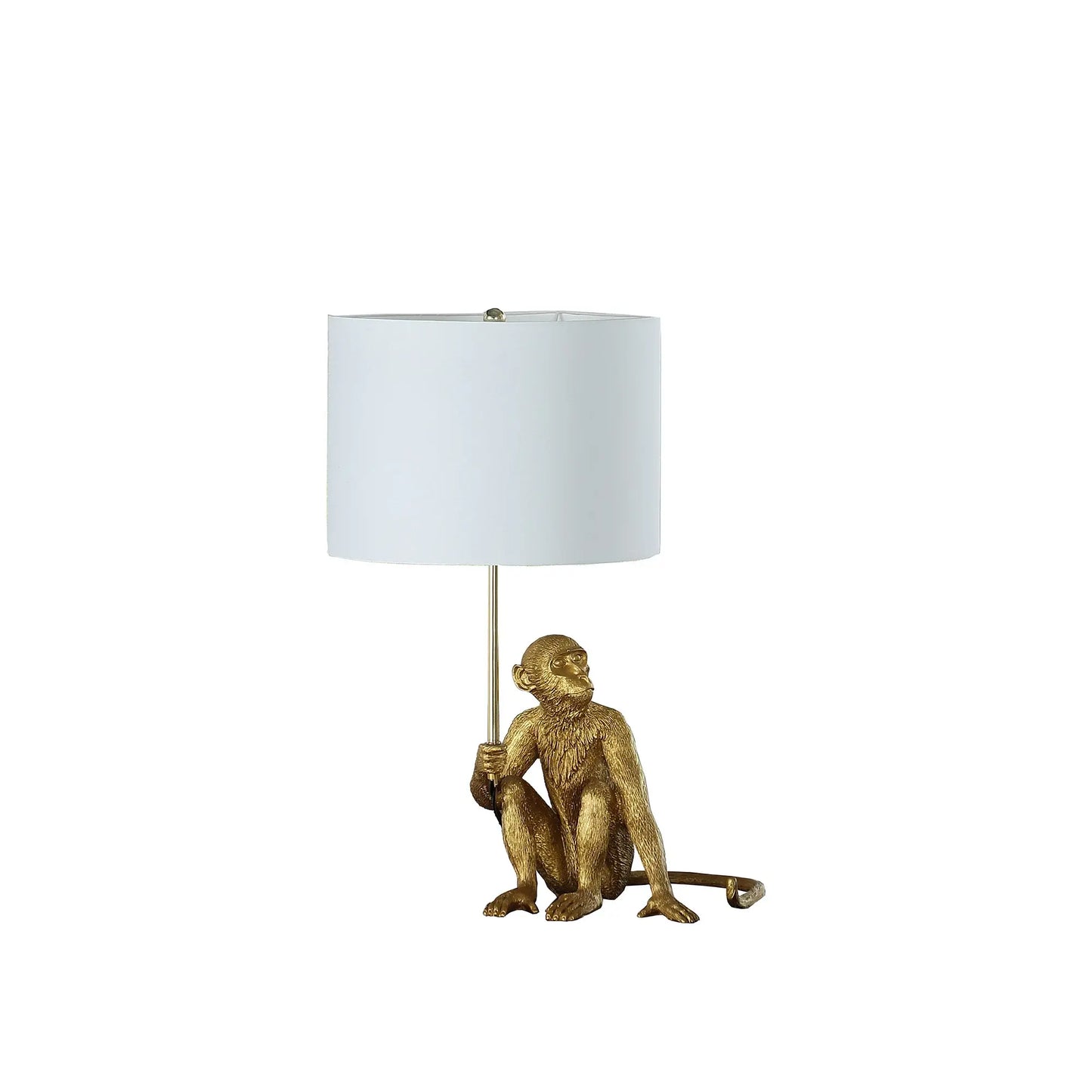 26" Antiqued Gold Sitting Monkey Table Lamp With White - Homeroots - Flyclothing LLC