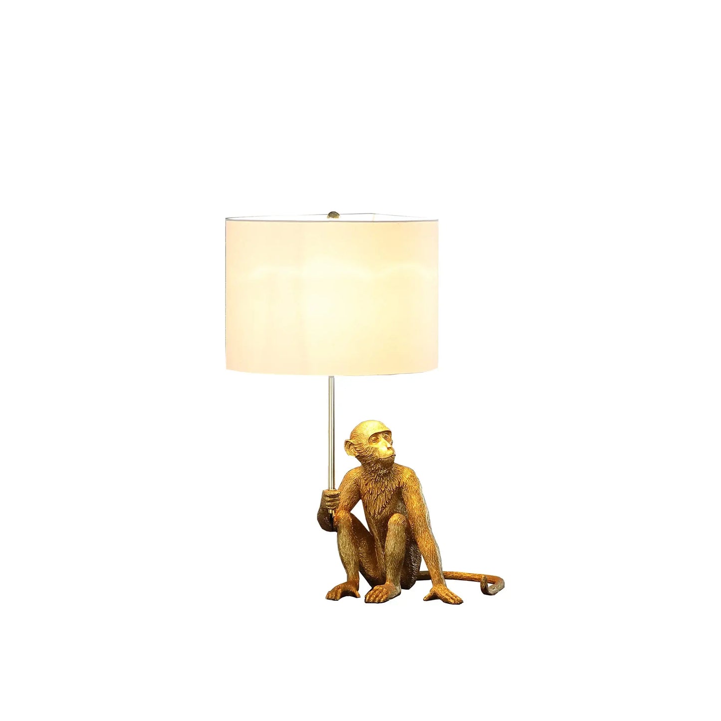 26" Antiqued Gold Sitting Monkey Table Lamp With White - Homeroots - Flyclothing LLC