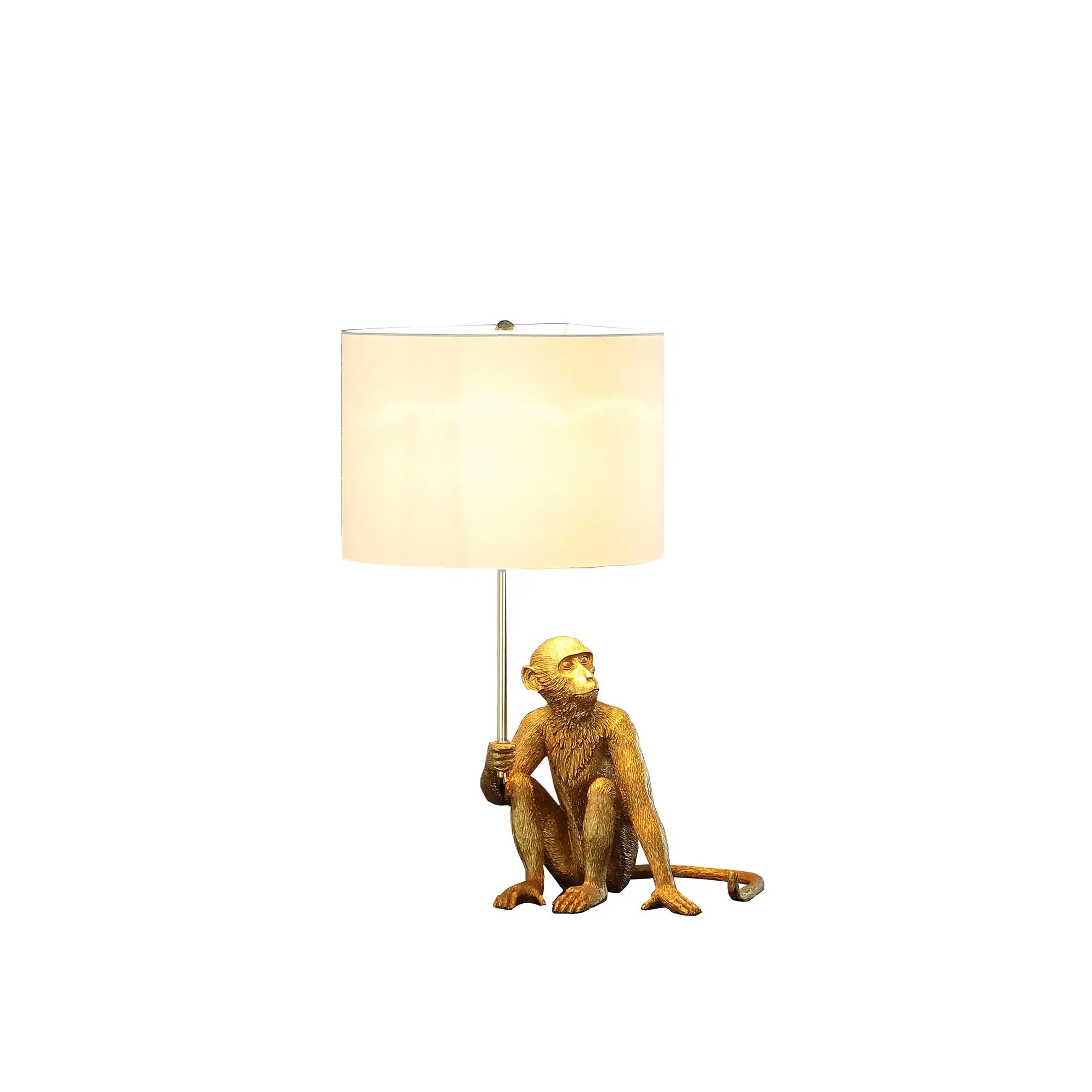 26" Antiqued Gold Sitting Monkey Table Lamp With White - Homeroots - Flyclothing LLC