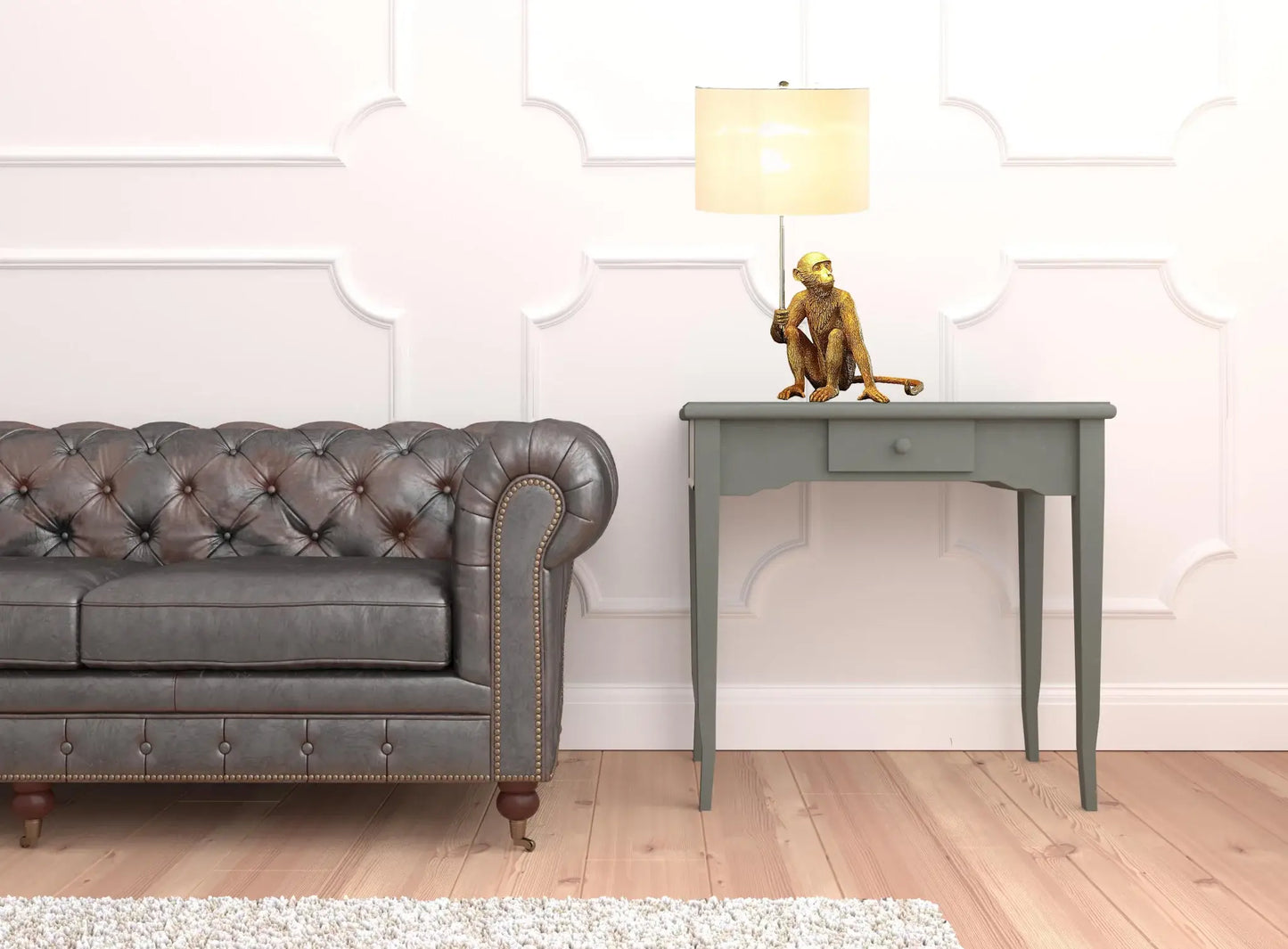 26" Antiqued Gold Sitting Monkey Table Lamp With White - Homeroots - Flyclothing LLC