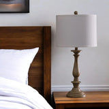 28" Rustic Taupe Cream Candlestick Table Lamp With White Shade - Homeroots - Flyclothing LLC