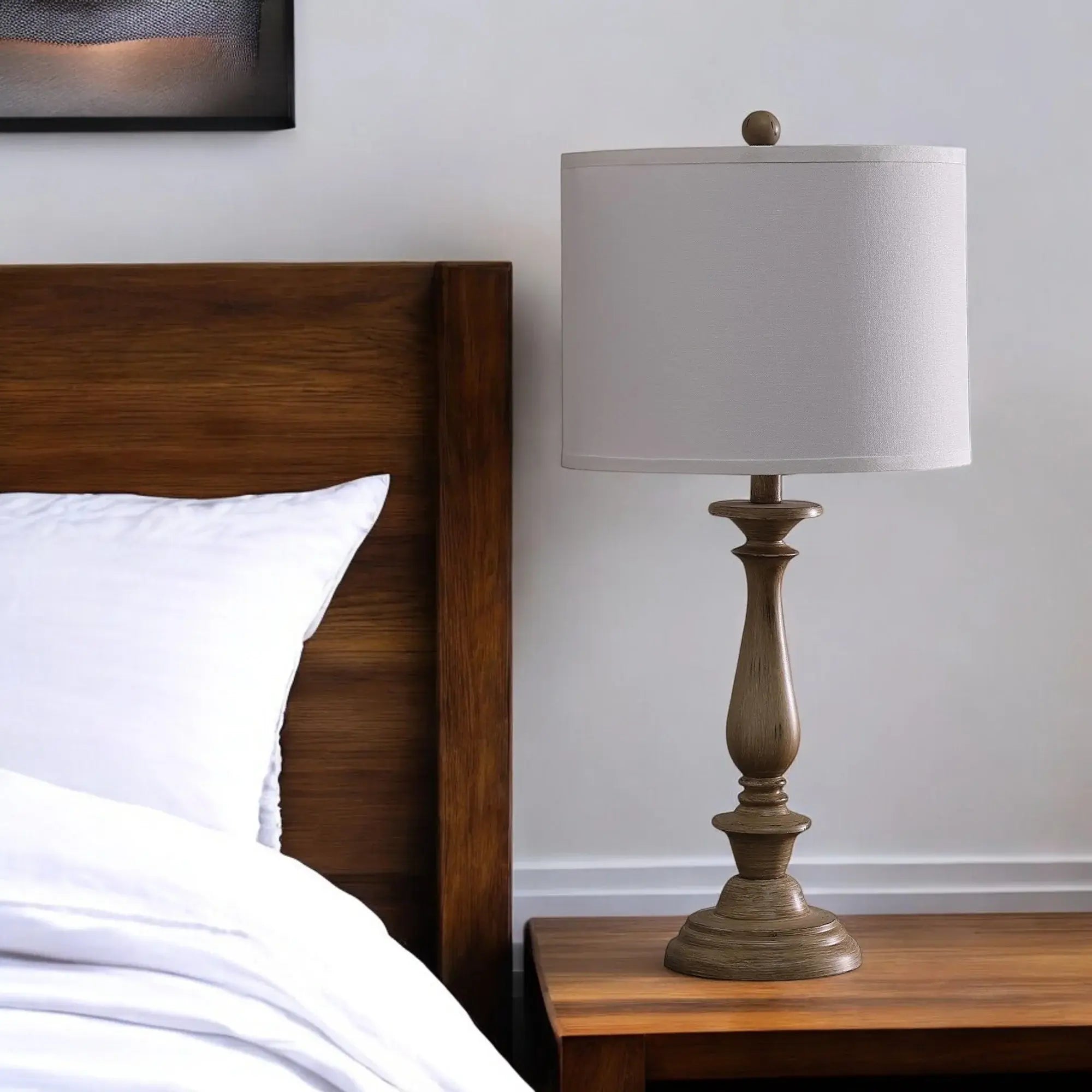 28" Rustic Taupe Cream Candlestick Table Lamp With White Shade - Homeroots - Flyclothing LLC