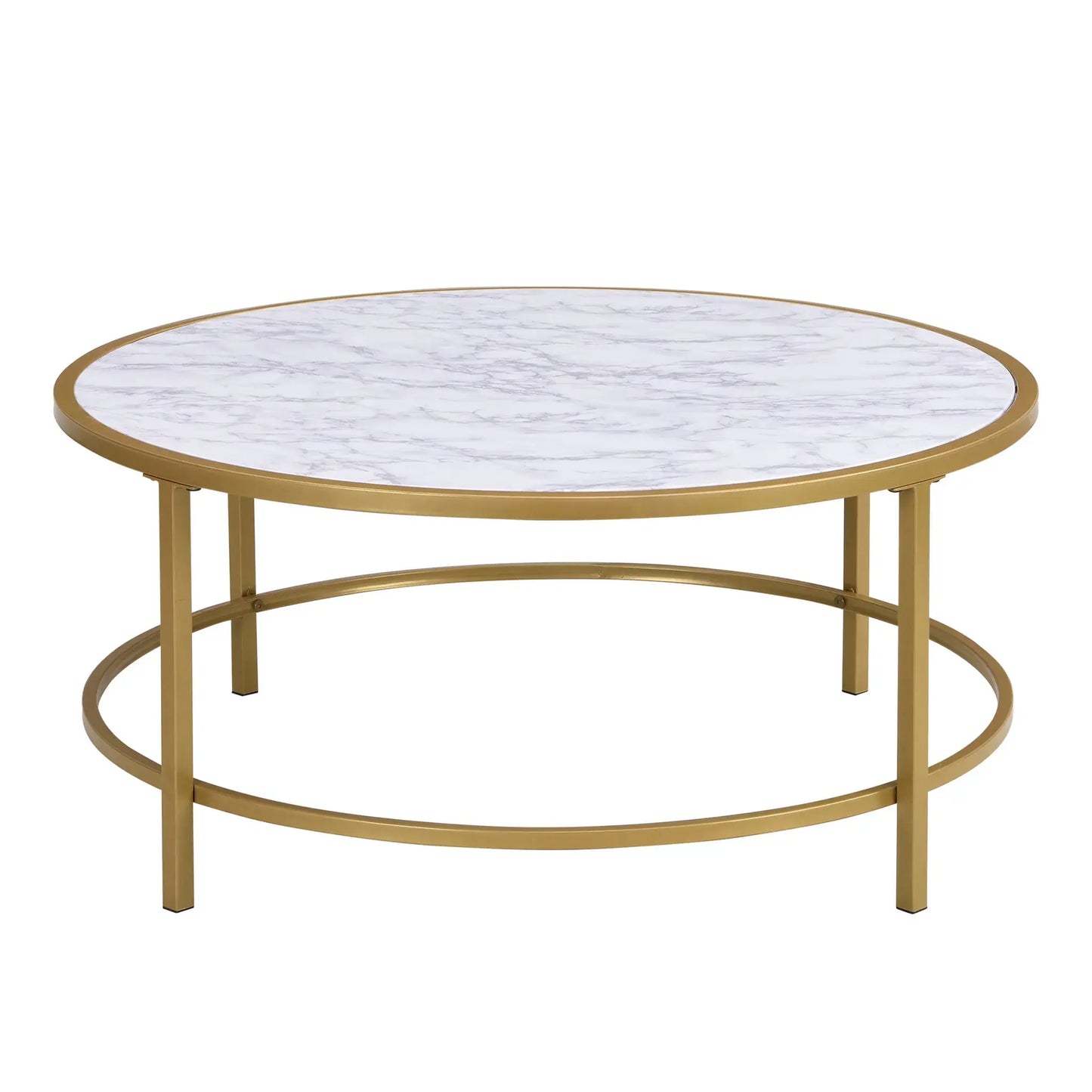 36" White And Gold Faux Marble And Metal Round Coffee Table - Homeroots - Flyclothing LLC