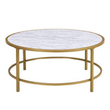 36" White And Gold Faux Marble And Metal Round Coffee Table - Homeroots - Flyclothing LLC