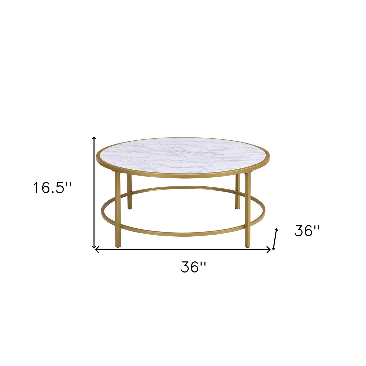 36" White And Gold Faux Marble And Metal Round Coffee Table - Homeroots - Flyclothing LLC