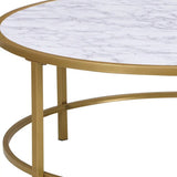36" White And Gold Faux Marble And Metal Round Coffee Table - Homeroots - Flyclothing LLC