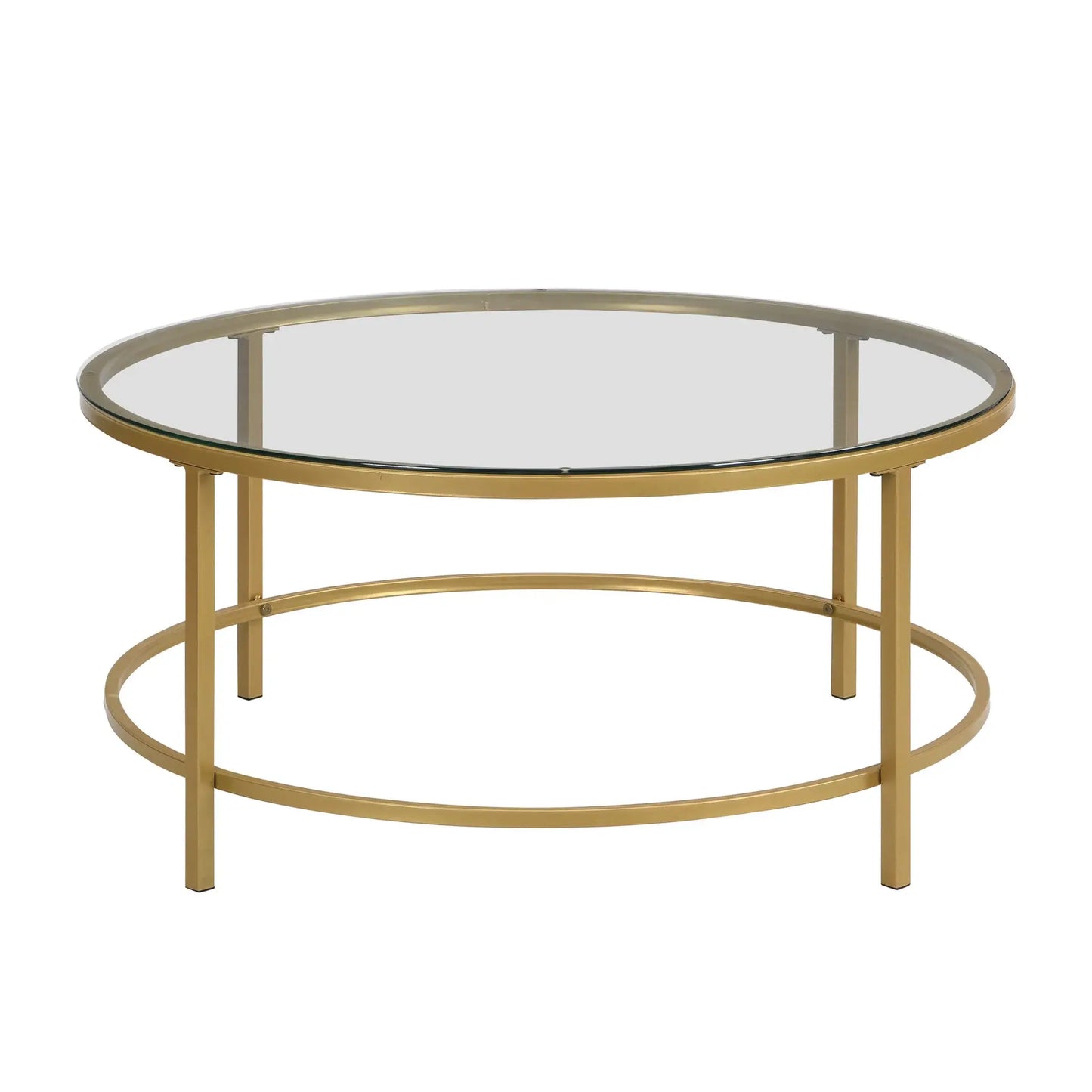 36" Gold And Clear Glass Round Coffee Table - Homeroots - Flyclothing LLC