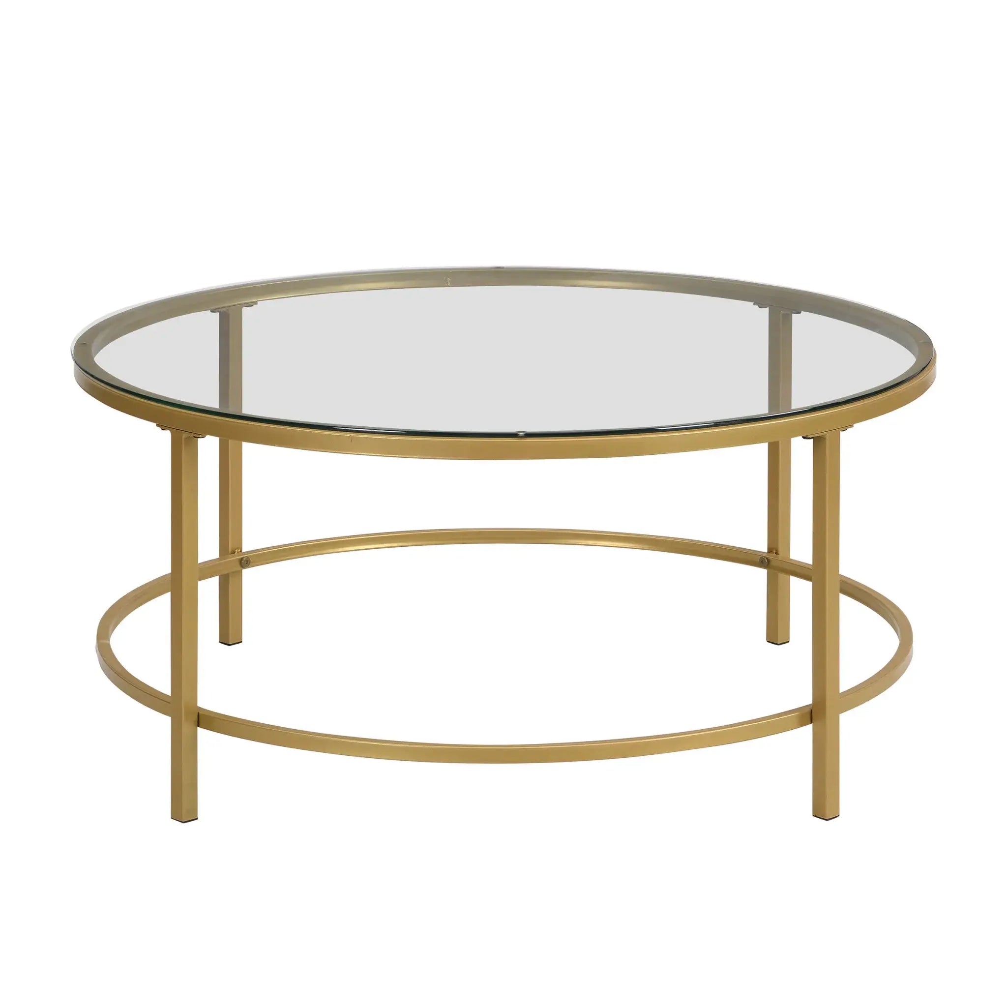36" Gold And Clear Glass Round Coffee Table - Homeroots - Flyclothing LLC